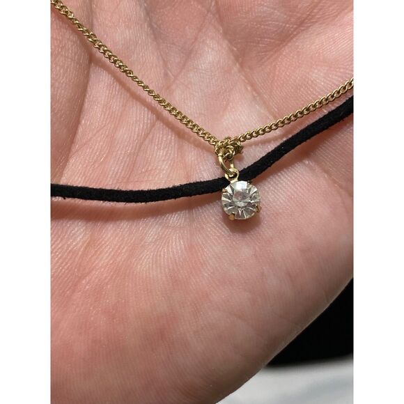 Pendant Necklace Chain and Rope Choker with Faux Stone Black and Gold Color 14" - Picture 6 of 9